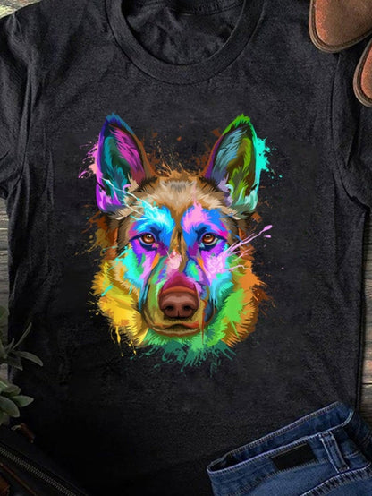 Men's Graphic T-Shirt Vivid Colorful Brush Strokes Forming A Luminous Abstract Wolf