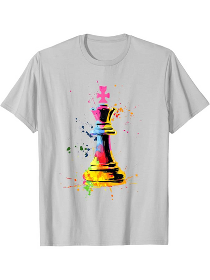 Men's Graphic T-Shirt Vivid Splashes Of Color Bursting Around A Majestic Chess King