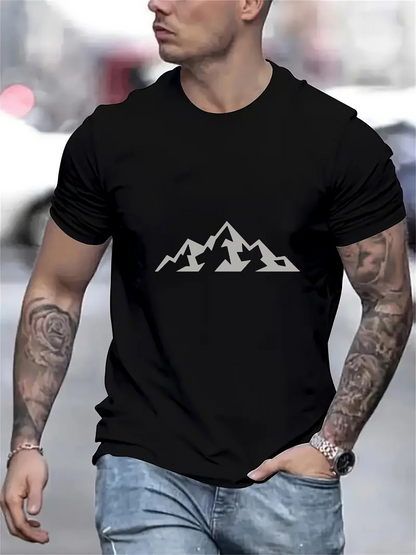 Men's Graphic T-Shirt Abstract Mountain Peaks Silhouette With Silent Shadows Under Dusk Skies Mountain