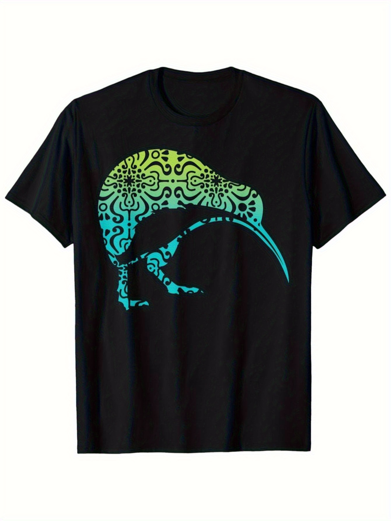 Men's Graphic T-Shirt Intricate Swirling Patterns With Vibrant Gradient Among A Majestic Kiwi Bird