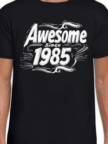 Men's Graphic T-Shirt Awesome Since 1985 Vintage Typography With Whimsical Swirls Graphic Print