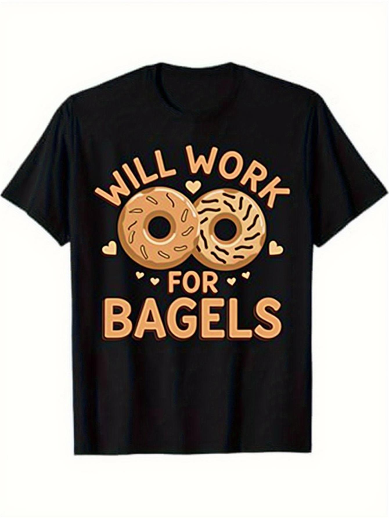 Men's Graphic T-Shirt Will Work For Bagels With Playful Hearts Surrounding Cartoon Style Bagel