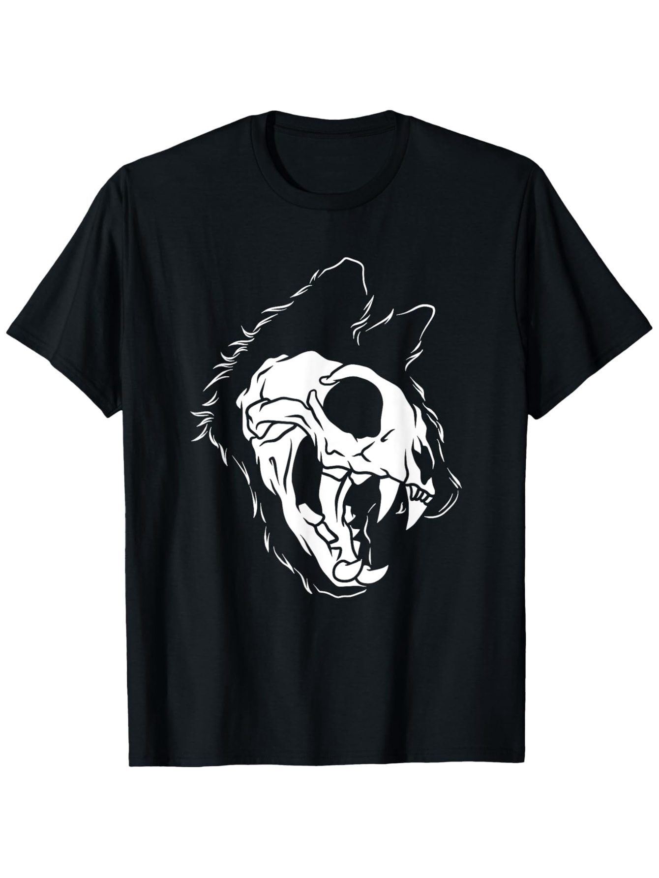 Men's Graphic T-Shirt Shadow Silhouette With Bone Details Among Fierce Sharp Teeth Wolf Skull