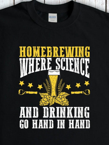 Men's Graphic T-Shirt Homebrewing Where Science And Drinking Go Hand In Hand Golden Hops Wheat And Beer Glass