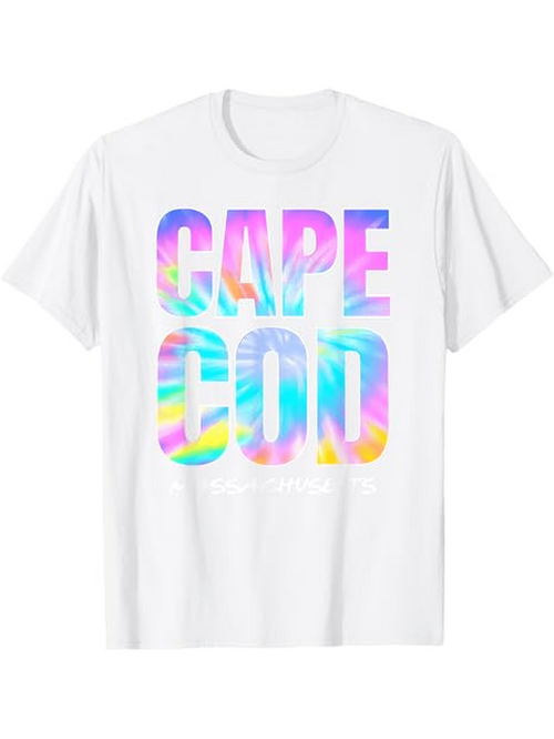 Men's Graphic T-Shirt Cape Cod Vibrant Tie Dye Letters On White Cotton T Shirt