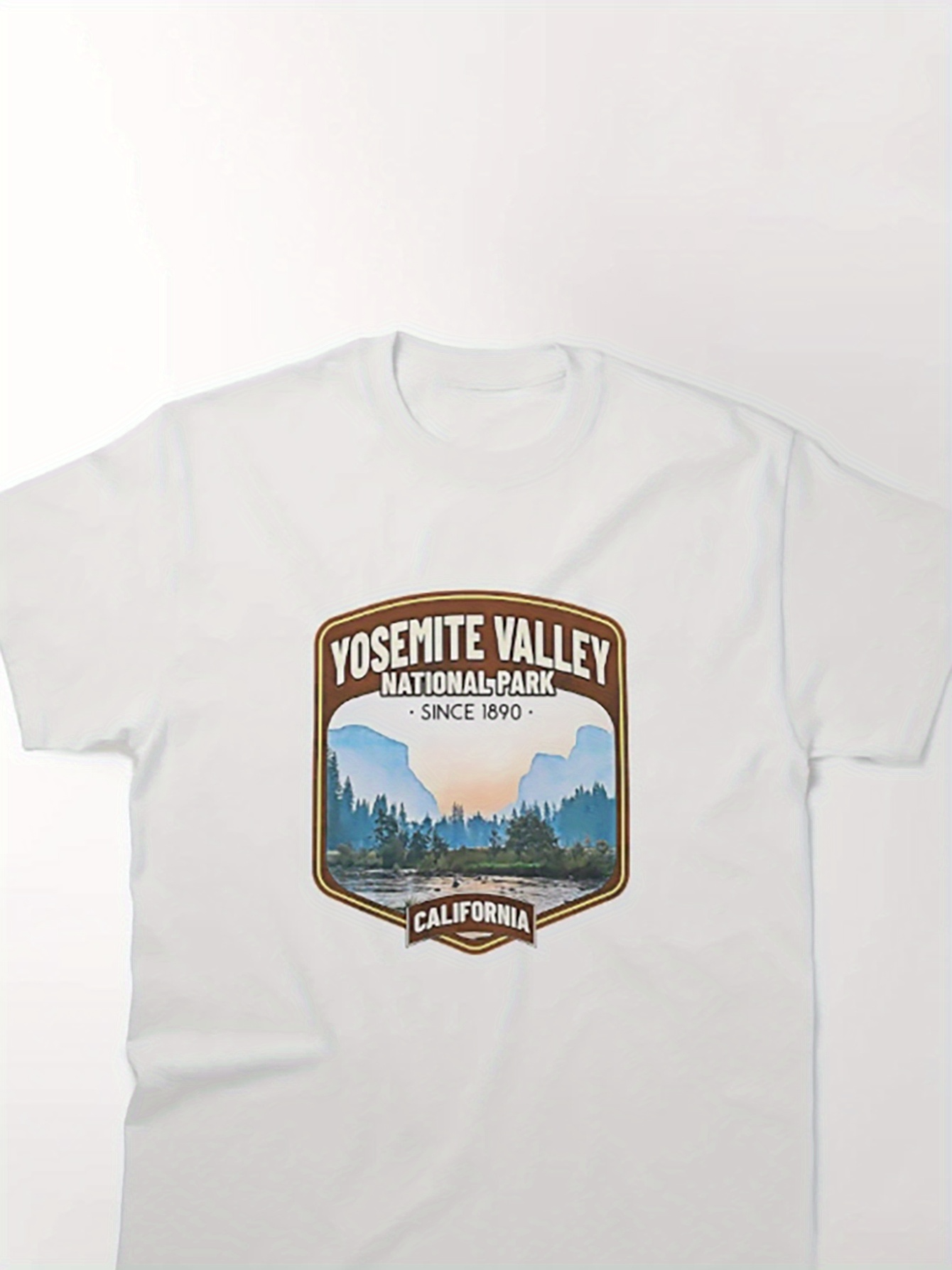 Men's Graphic T-Shirt Yosemite Valley Scenic Skyward Pines Beneath Distant Blue Mountains Patch