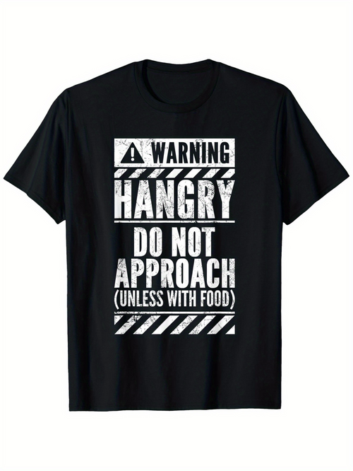 Men's Graphic T-Shirt Warning Statement Bold Lettering With Distressed Texture Hangry Message T Shirt