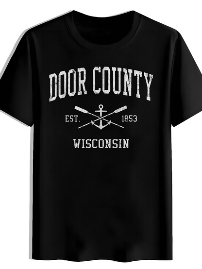 Men's Graphic T-Shirt Door County Established 1853 Crossed Oars Anchor Wisconsin
