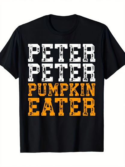 Men's Graphic T-Shirt Peter Peter Pumpkin Eater Festive Typography On Classic Black T Shirt