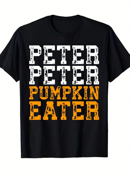 Men's Graphic T-Shirt Peter Peter Pumpkin Eater Festive Typography On Classic Black T Shirt