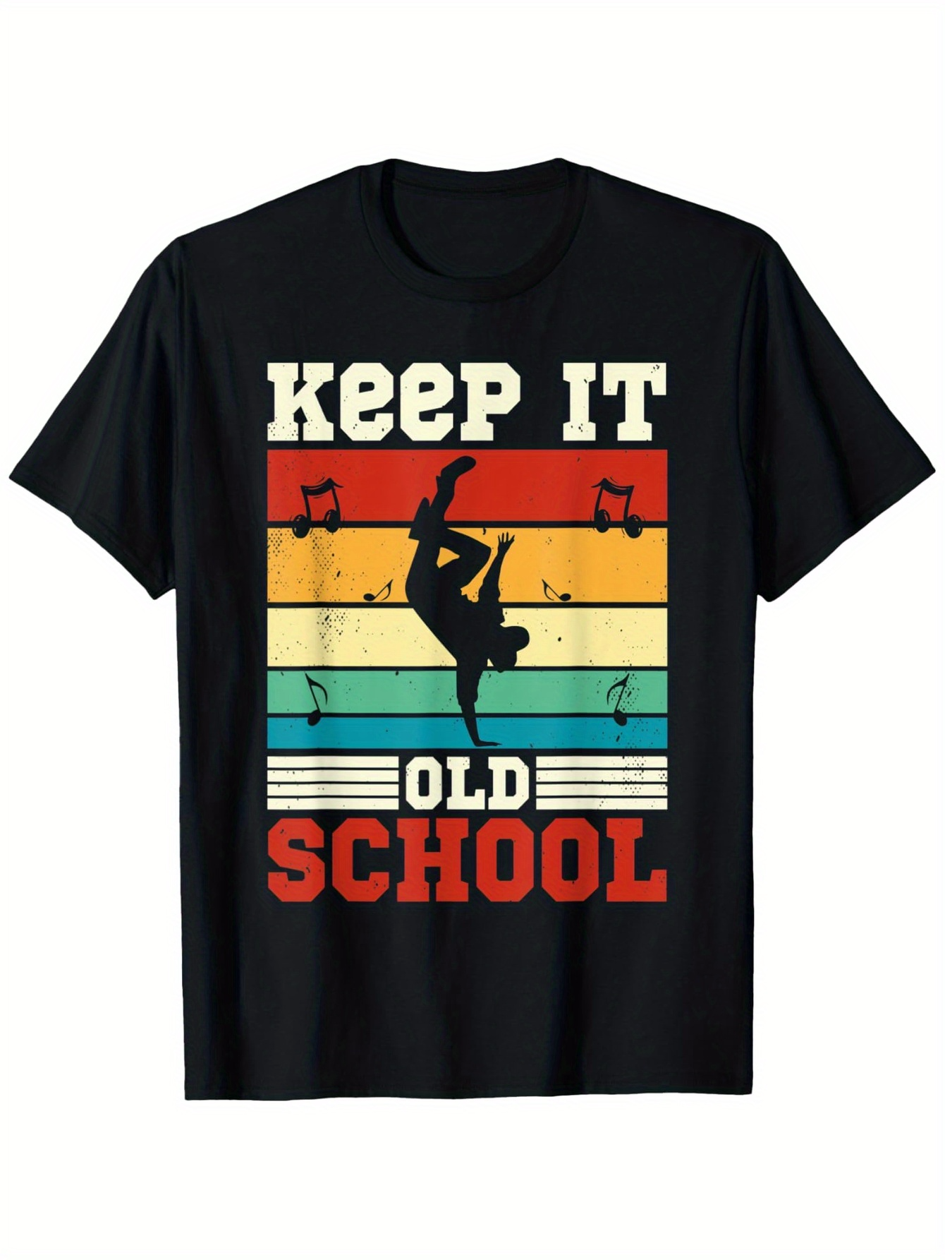 Men's Graphic T-Shirt Keep It Old School Retro Stripes With Dancing Breakdancer Silhouette