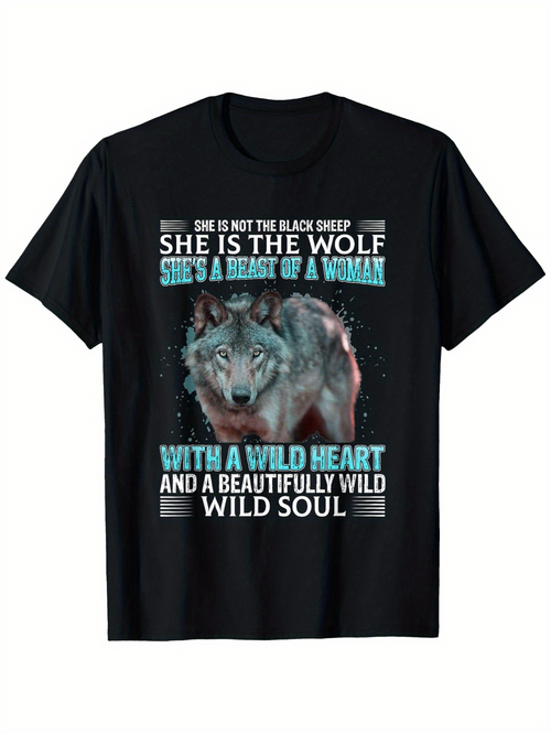 Men's Graphic T-Shirt She Is The Wolf Among Stars Wild Forest With Majestic Grey Wolf