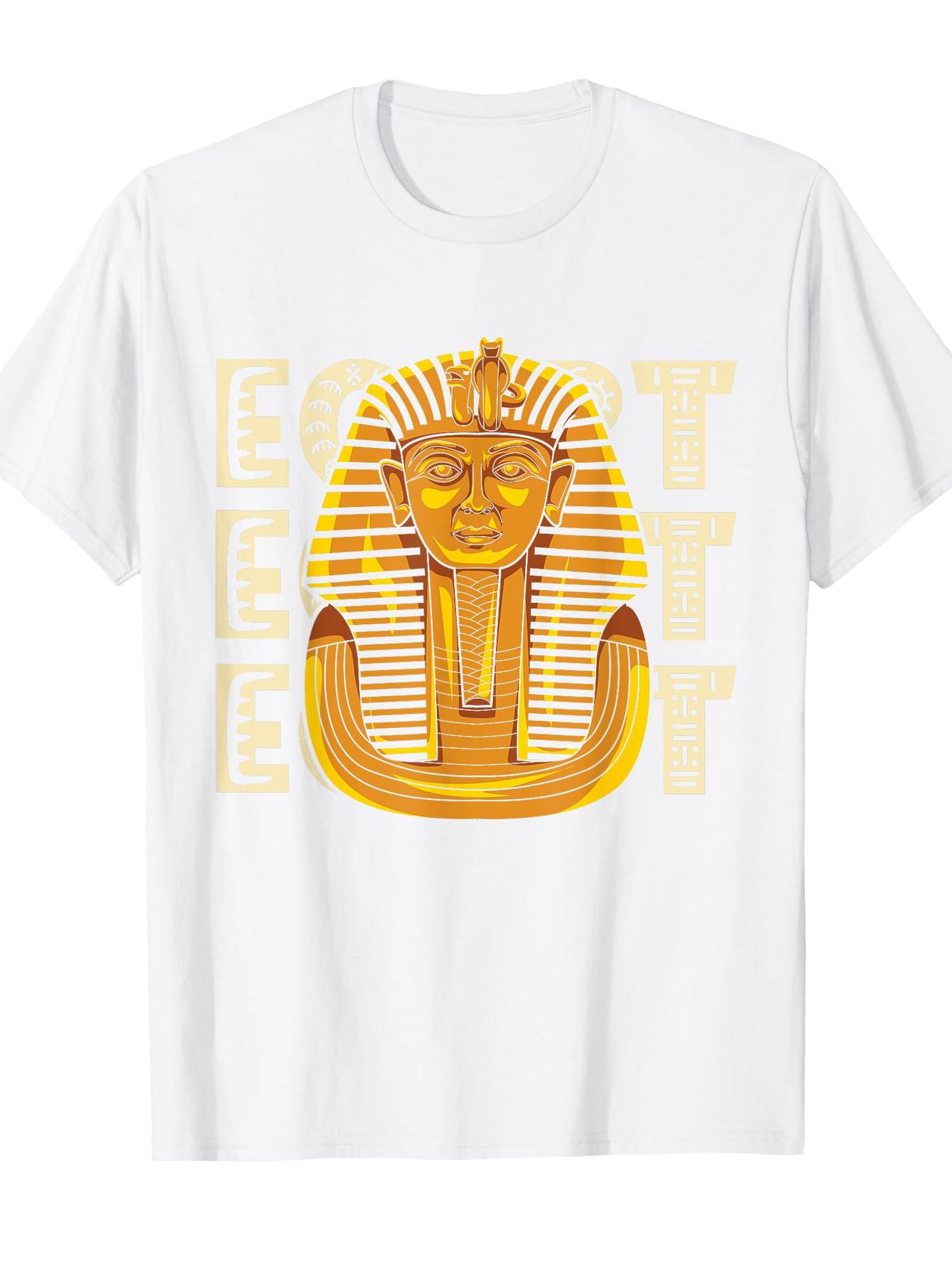 Men's Graphic T-Shirt Golden Ancient Mask With Sunlit Detail Among Faded Egypt Lettering Mask