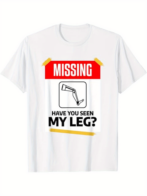 Men's Graphic T-Shirt Missing Poster With Bold Black Yellow Text And Line Drawing Leg