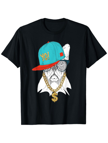 Men's Graphic T-Shirt Hey Cool Hip Hop Style Bulldog Wearing A Blue Cap