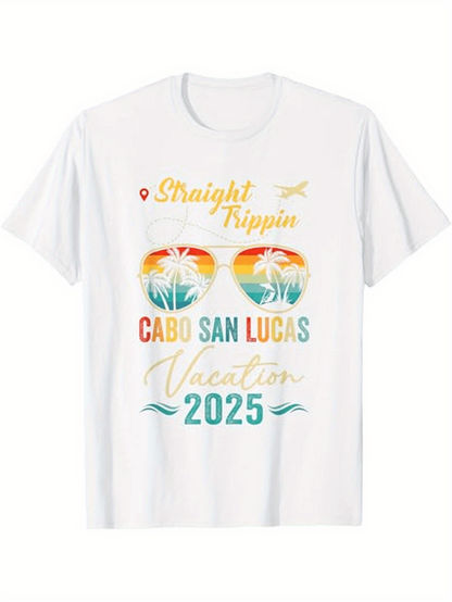 Men's Graphic T-Shirt Straight Trippin Cabo San Lucas Vacation 2025 With Retro Sunglasses And Palm Trees