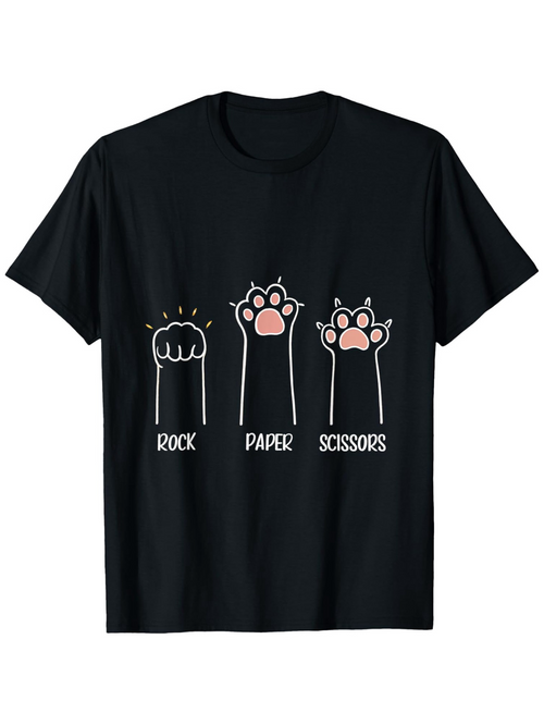 Men's Graphic T-Shirt Rock Paper Scissors With Cute Cat Paws Playful Hand Gestures