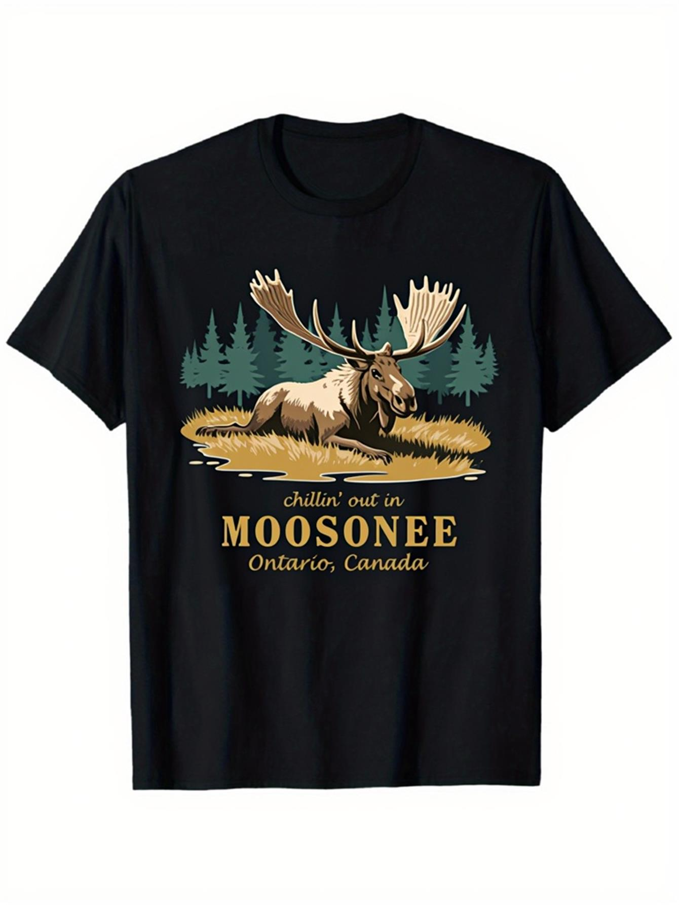 Men's Graphic T-Shirt Chillin Out In Moosonee With Majestic Moose Under Pine Trees
