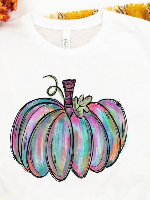 Men's Graphic T-Shirt Colorful Pastel Strokes With Whimsical Artistic Fall Pumpkin
