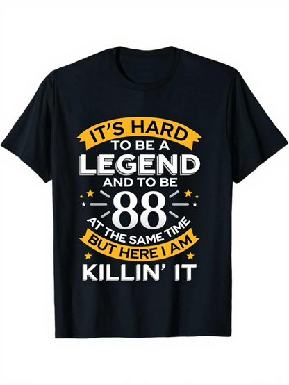 Men's Graphic T-Shirt Its Hard To Be A Legend With Bold Yellow Accents And Playful Number Typography T Shirt