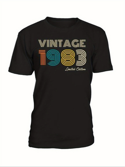 Men's Graphic T-Shirt Vintage Retro Linework Graphic With Year Text Front 1983