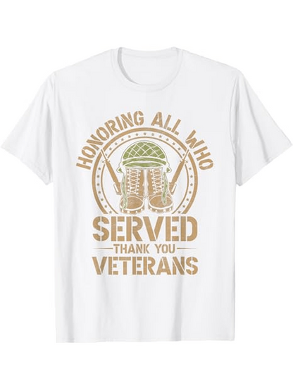 Men's Graphic T-Shirt Honoring All Who Served Thank You Veterans Boots Helmet And Stars Veterans