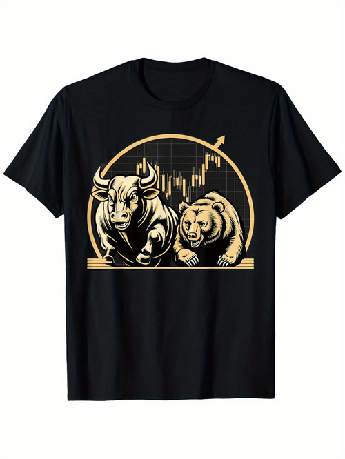 Men's Graphic T-Shirt Gold Chart Pattern With Bull And Bear In Front