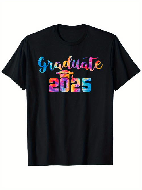 Men's Graphic T-Shirt Graduate 2025 Colorful Painted Numbers With Graduation Cap