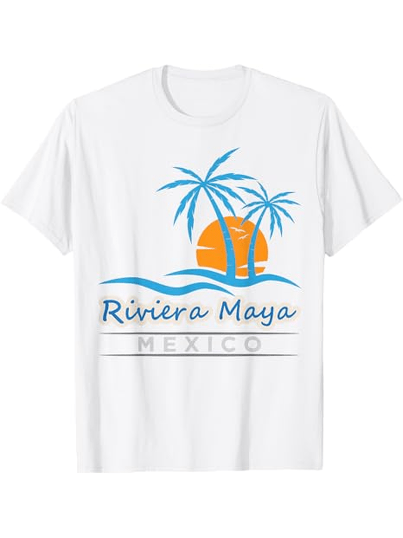 Men's Graphic T-Shirt Riviera Maya Mexico Sunset With Ocean Waves And Palm Tree
