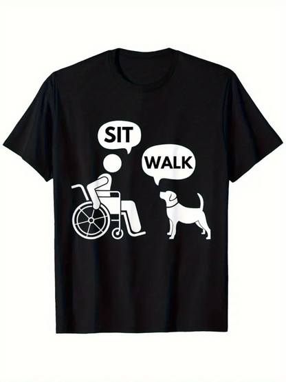 Men's Graphic T-Shirt Sit Walk Service Dog With Person In Wheelchair Black T Shirt