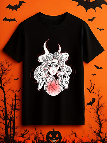 Men's Graphic T-Shirt Flowing Hair With Horns Surrounded By Mystical Shadows Woman
