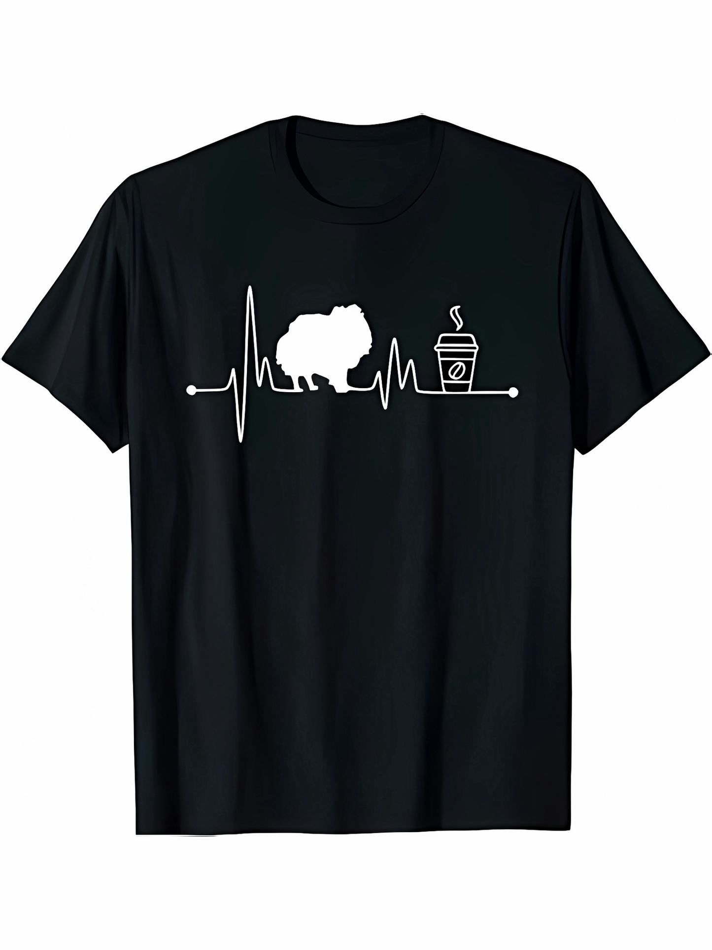 Men's Graphic T-Shirt Heartbeat Line With Guinea Pig And Hot Coffee Cup