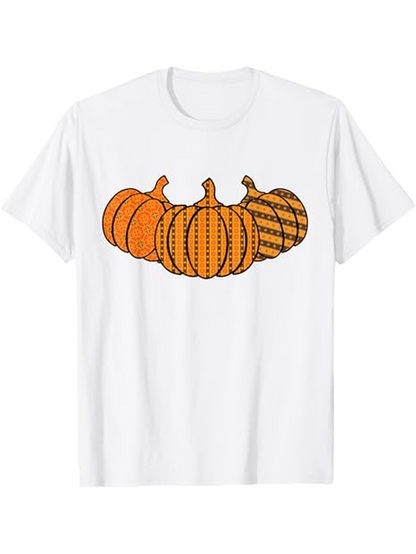 Men's Graphic T-Shirt Hand Drawn Dotted And Striped Orange Pumpkins Trio Pumpkin