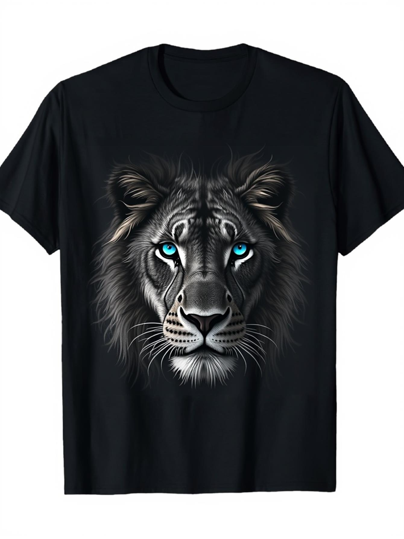Men's Graphic T-Shirt Stunning Realistic Majestic Lion Face With Intense Blue Eyes Under Shadow Lion