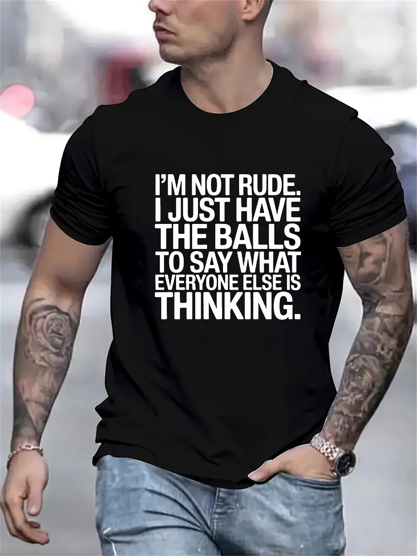 Men's Graphic T-Shirt Im Not Rude Bold Statement Text On Black T Shirt
