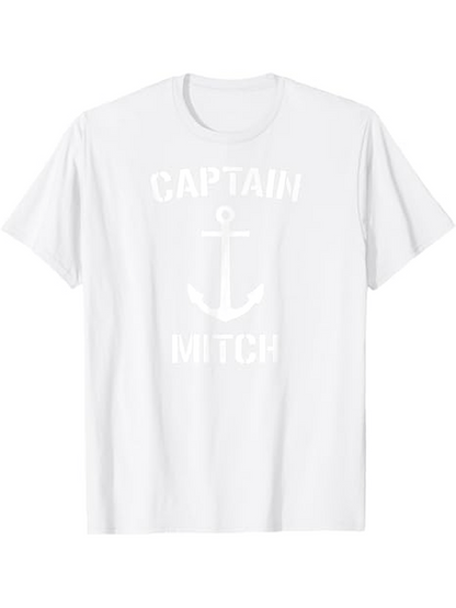 Men's Graphic T-Shirt Captain With Bold Anchor Motif Among White Tee Fabric