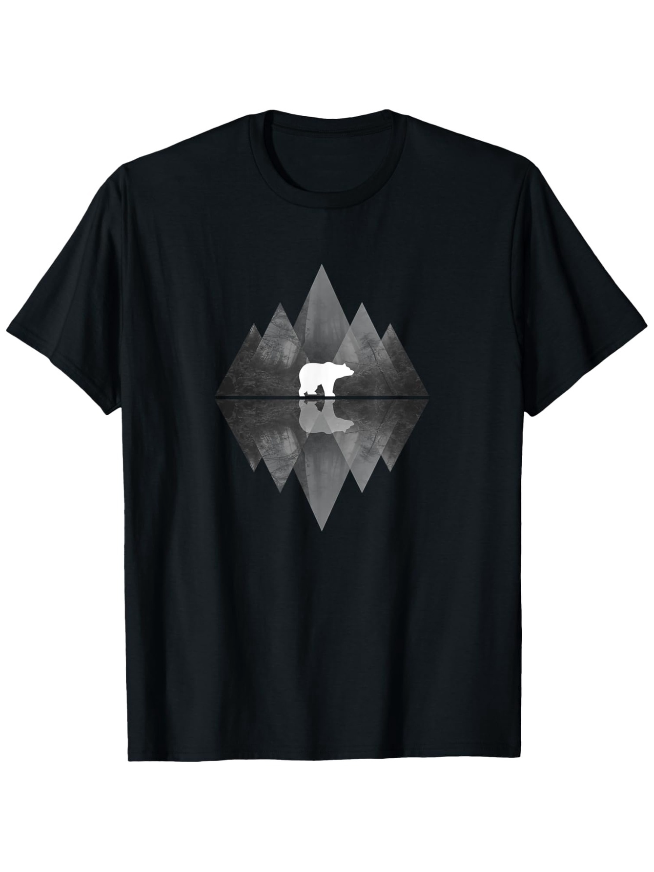 Men's Graphic T-Shirt Reflected Mountain Landscape With Misty Lake And Wandering Bear