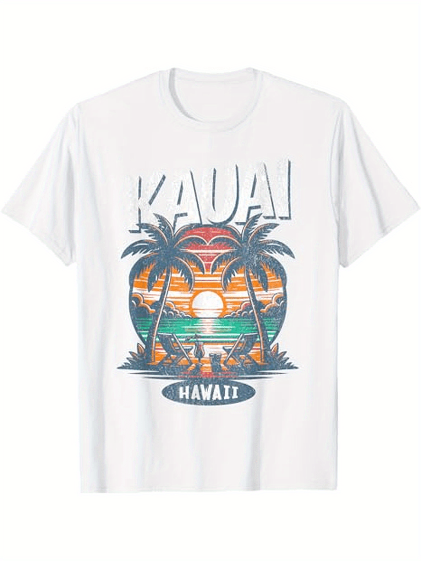 Men's Graphic T-Shirt Kauai Hawaii Vibrant Sunset Beach With Palm Trees And Ocean Waves