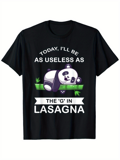 Men's Graphic T-Shirt Today Ill Be As Useless As The G In Lasagna Relaxed Panda Sleeping On A Bamboo Branch
