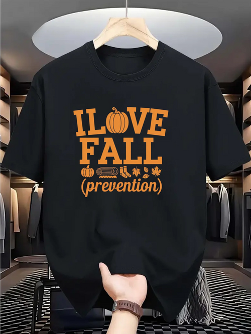 Men's Graphic T-Shirt I Love Fall Prevention Autumn Pumpkins Leaves And Boots T Shirt