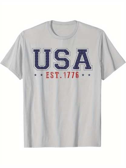 Men's Graphic T-Shirt USA Est 1776 Classic Collegiate Style With Minimal Red Accents Lettering