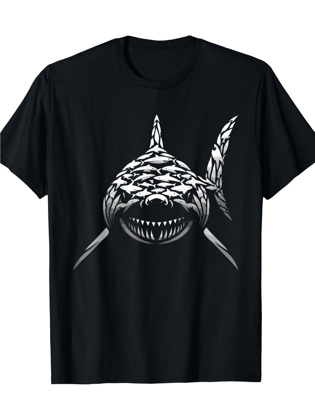 Men's Graphic T-Shirt Deep Ocean Shadows With Fierce Predator Lurking Among Dark Waters Shark
