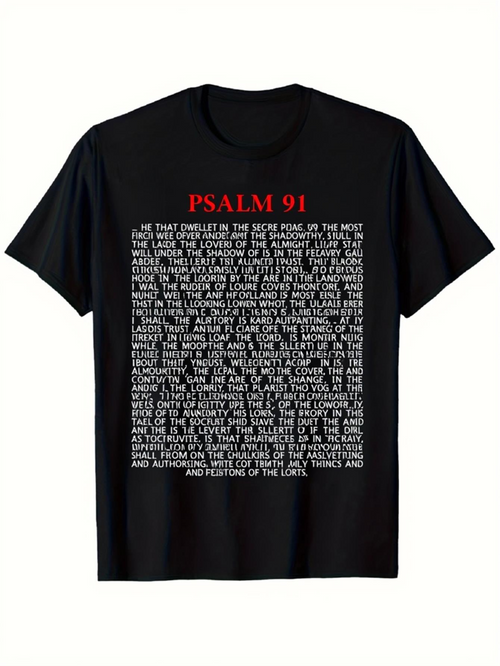 Men's Graphic T-Shirt Psalm 91 Bold White Lettering With Faithful Religious Scripture Text