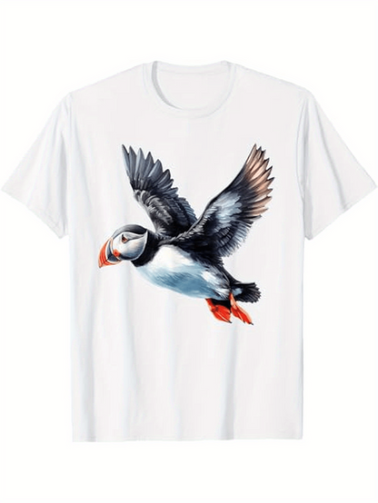 Men's Graphic T-Shirt Vivid Watercolor Style Flying With Outstretched Wings Puffin