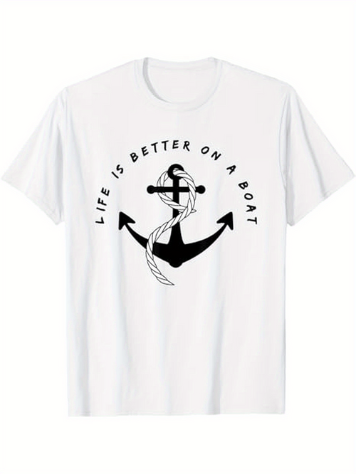 Men's Graphic T-Shirt Life Is Better On A Boat With Nautical Rope Wrapped Anchor