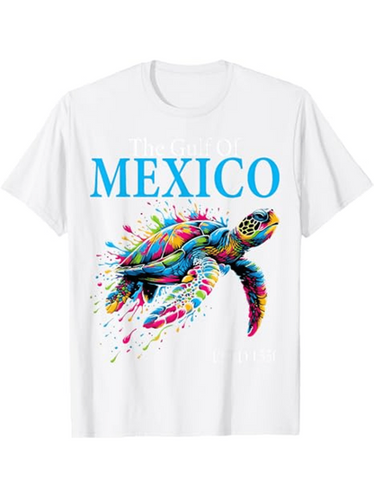 Men's Graphic T-Shirt Mexico Colorful Splashes Swimming Among Paint Drops Sea Turtle