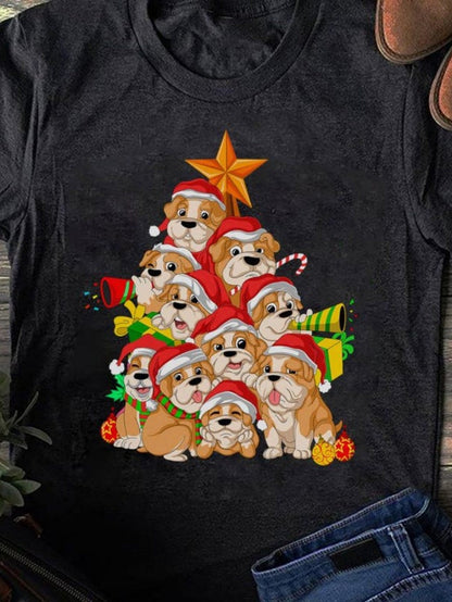 Men's Graphic T-Shirt Adorable Puppies With Santa Hats Forming A Festive Christmas Tree