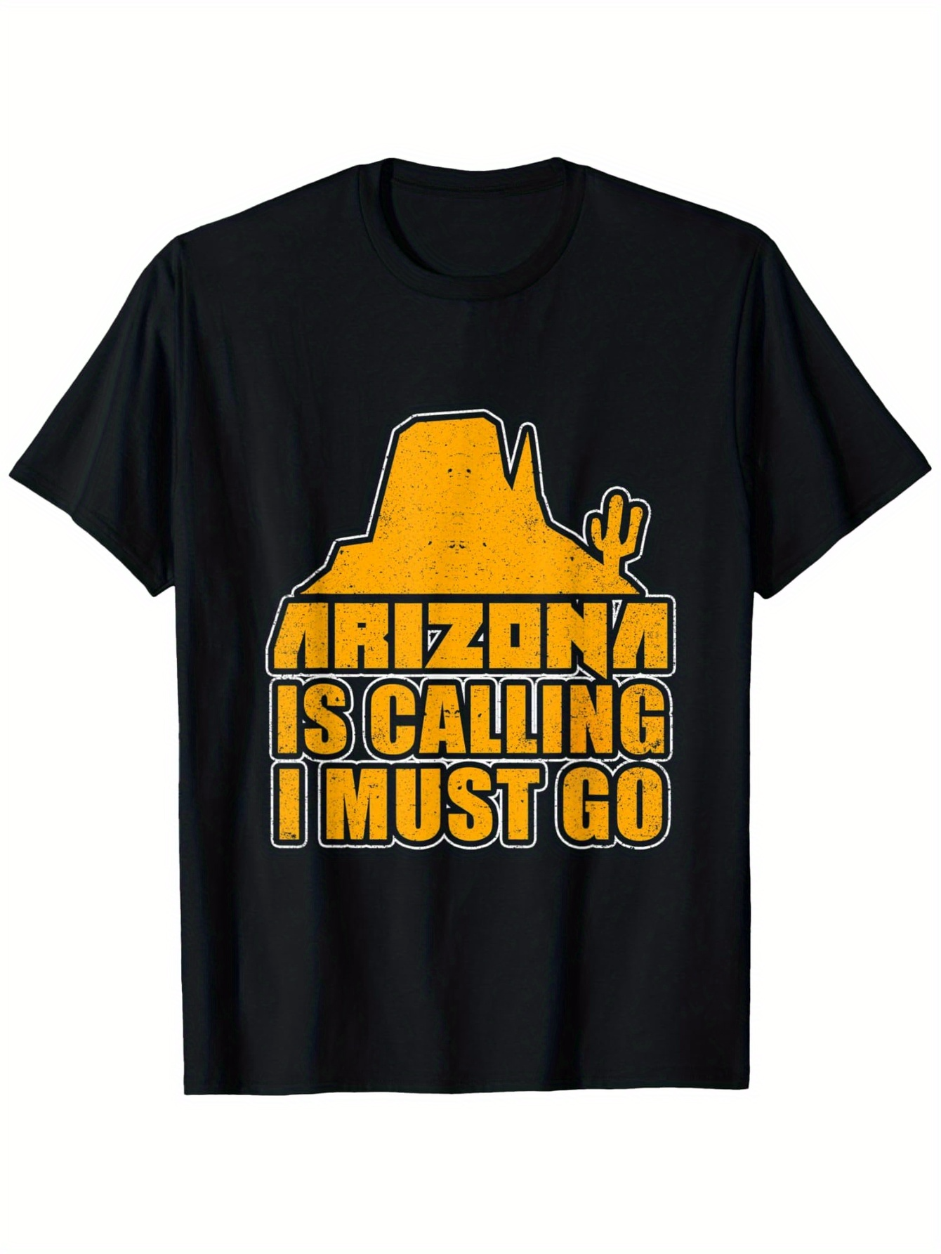 Men's Graphic T-Shirt Arizona Is Calling I Must Go With Desert Silhouette And Cactus Sunset