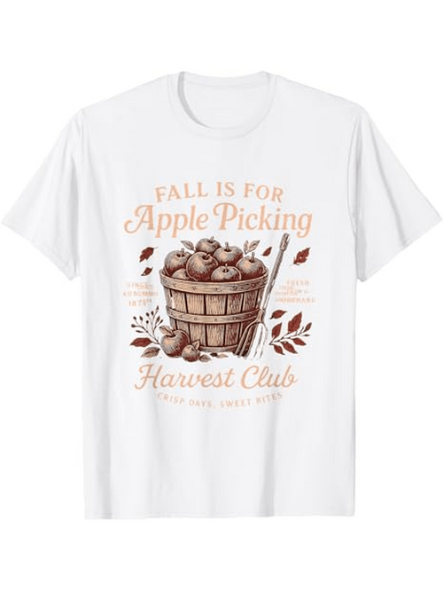 Men's Graphic T-Shirt Fall Is For Apple Picking Leaves Harvest Basket With Rustic Apples