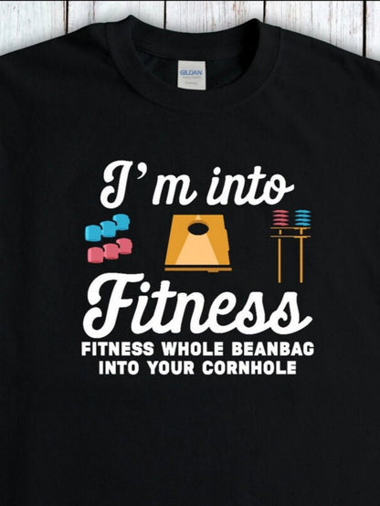 Men's Graphic T-Shirt Im Into Fitness Silly Colorful Beanbags With Game Cornhole Board